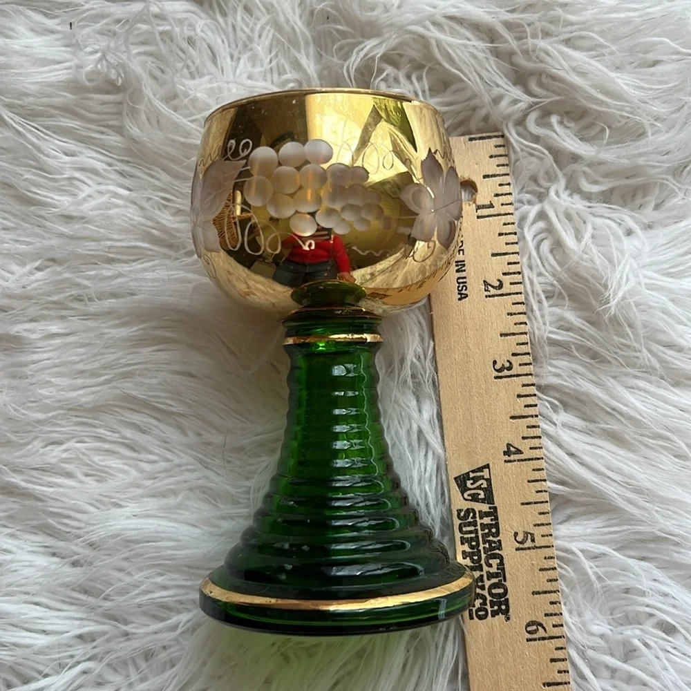 Gruss oms Heidelberg Romer Glass Beehive Stemmed German Wine Etched Gold Gilt